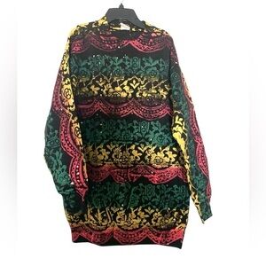 New Vintage Relax Abstract Sweatshirt Green Black Yellow Red Extra Large